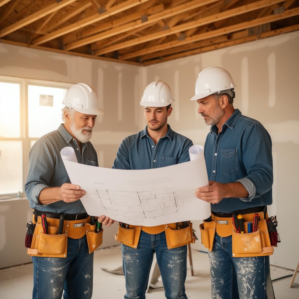 Drywall crew reviewing plans on a Greenville, SC job site